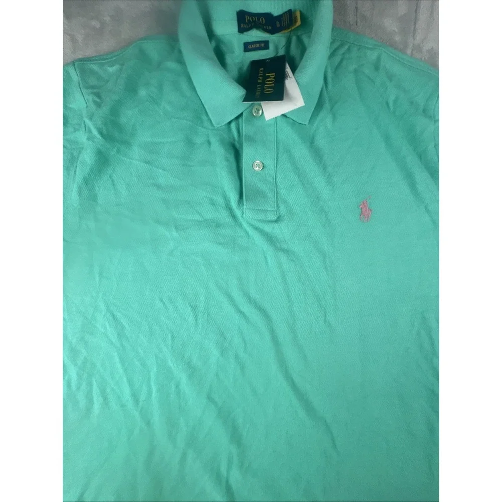 Polo Ralph Lauren Green Custom Slim Fit Pink Pony Polo Shirt Men's Size XL NWT